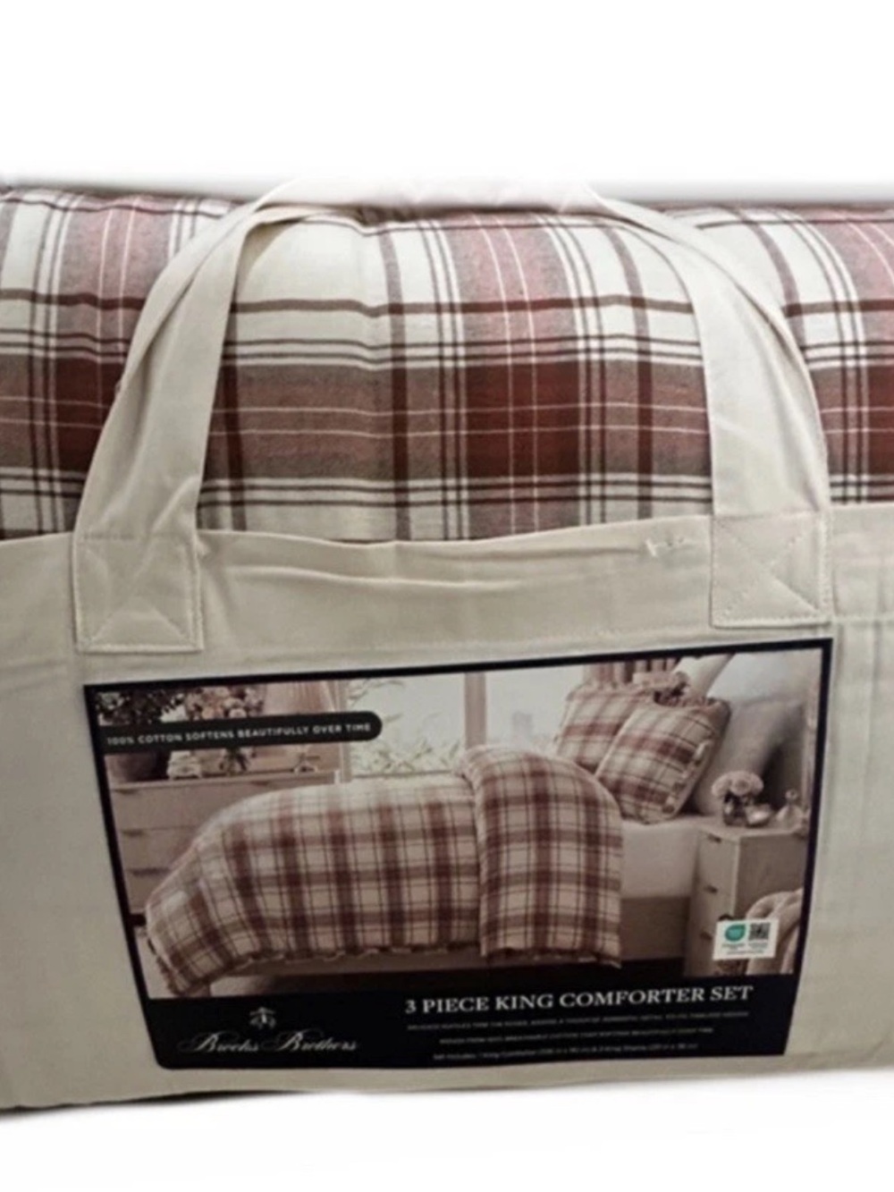 Brooks Brothers Red and Cream Cotton Plaid King Comforter Set 106”x90”